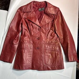 Vintage Red Leather Jacket Dark Academia Argentina Blazer Trench Coat Gothic EUC